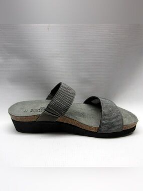 Naot Bianca Silver Double-Strap Slide Sandals with Rhinestone Detail 39